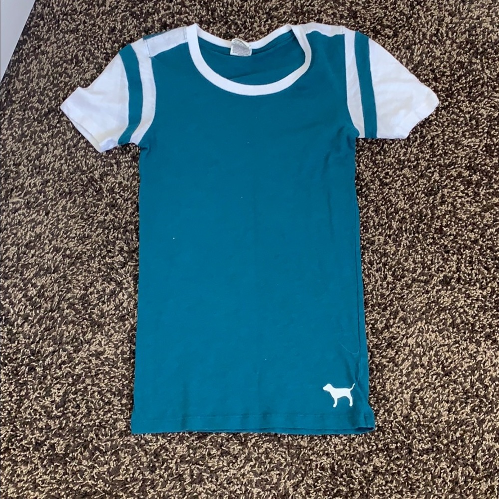 Blue and white shirt (brand: Pink)